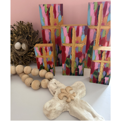 Colorful Brushstroke Wooden Cross