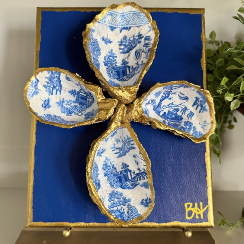 Blue & Gold Oyster Shell Cross