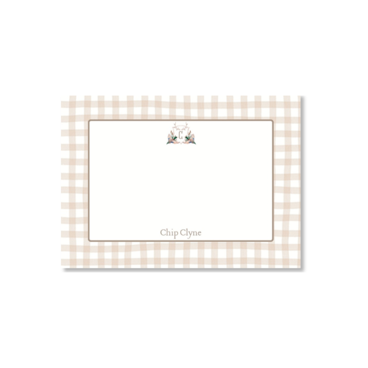 Personalized Gingham Crest Flat Note Cards