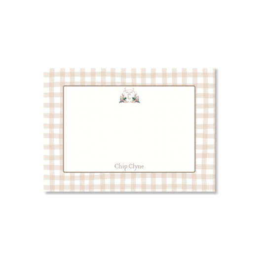 Personalized Gingham Crest Flat Note Cards