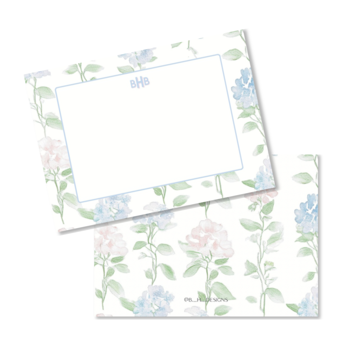 Personalized Garden Floral Flat Note Cards