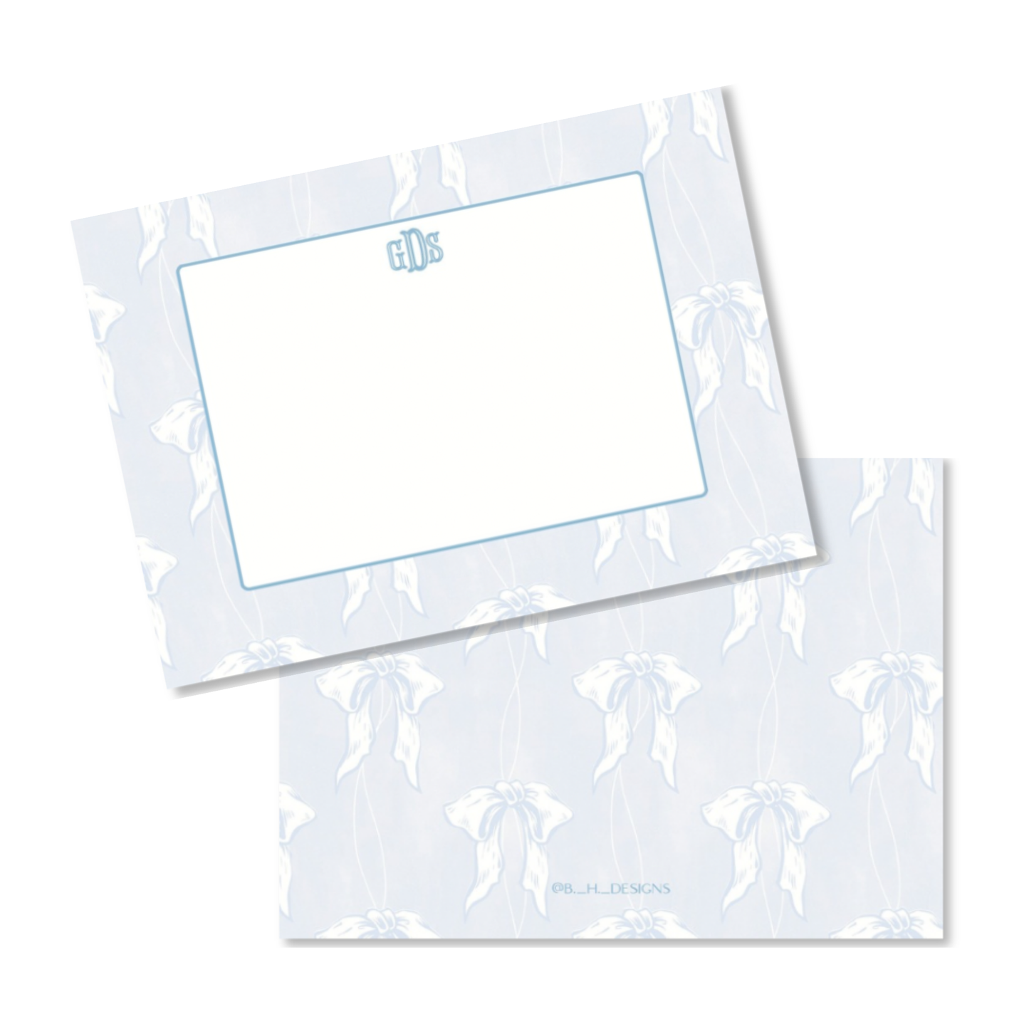 Personalized Ribbons and Bows Monogram Flat Note Cards