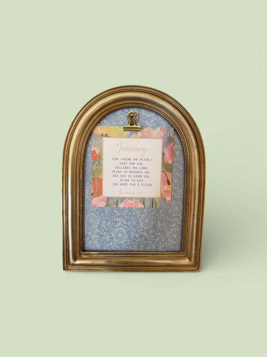 Gold Arched Clip Frame with Monthly Devotional Cards