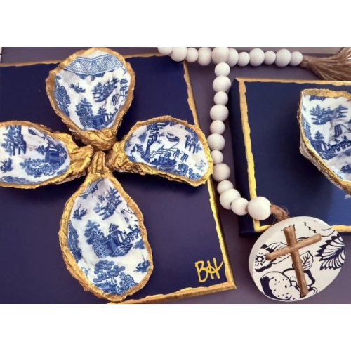 Blue & Gold Oyster Shell Cross