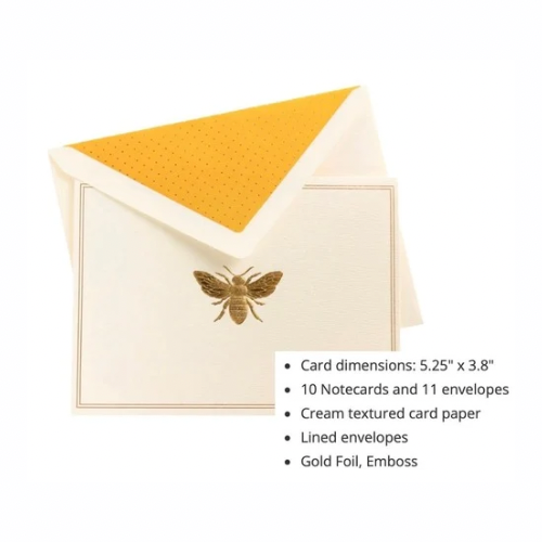 Gold Bee Border Notecard Set